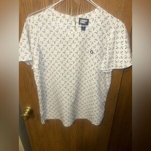 Lands' End White and Blue Patterned Women's Blouse